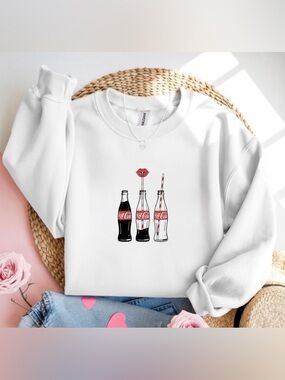 Coca Cola Bottle Crewneck Sweatshirt Vintage Soda Graphic White Gildan Top